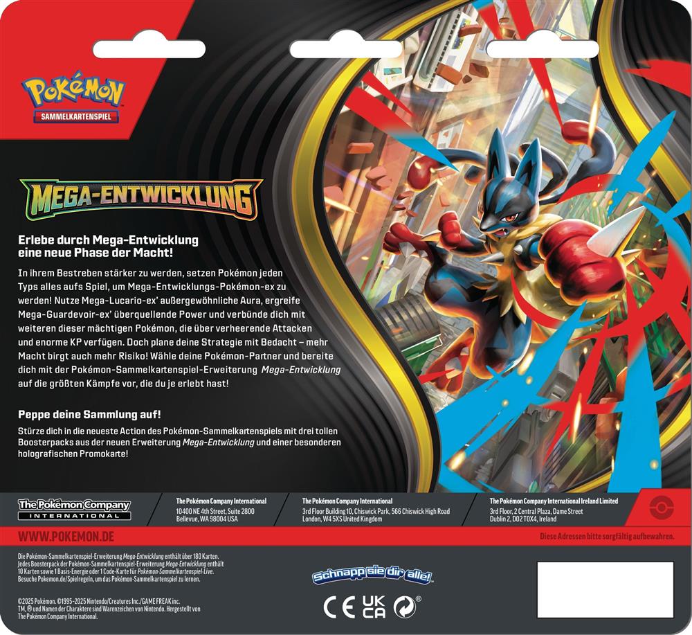 Pokémon-Sammelkartenspiel 10-10050-103, 3er-Pack Mega-Entwicklung, Entoron, 1 Holo-Promokarte & 3 Boosterpacks