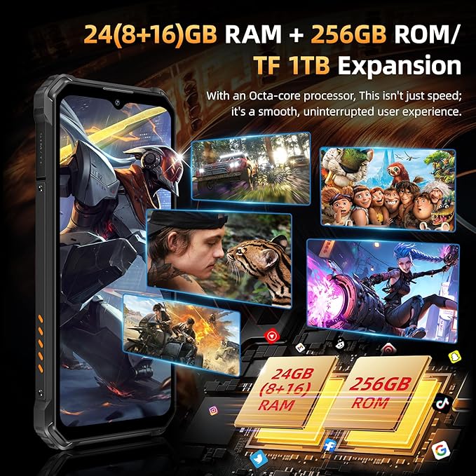 OUTIKEL WP23 Plus, Outdoor Handy, 24 GB RAM, 8+16 GB, 256 GB, 6.52" HD, 4G, Dual SIM, 10600 mAh Akku.