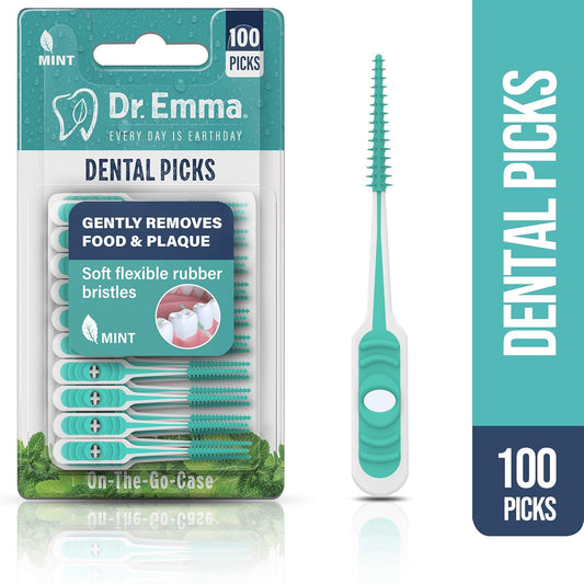 Dr. Emma Dental Picks, 100 Stück/Packung, Mint, Zahnreinigung, sanft und effektiv, 2 Packungen (200 Stück)