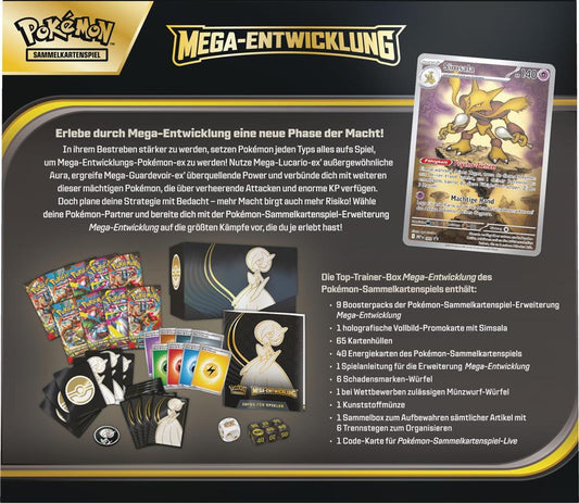 Pokémon, 10-10047-117, Top-Trainer-Box Mega-Entwicklung Guardevoir – Vollbild-Promokarte, 9 Boosterpacks & Zubehör