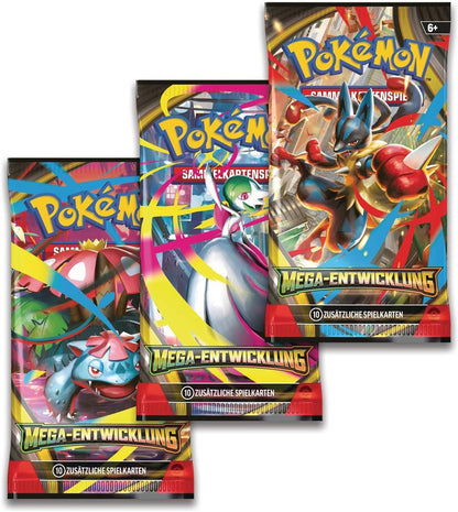 Pokémon-Sammelkartenspiel 10-10050-103, 3er-Pack Mega-Entwicklung, Entoron, 1 Holo-Promokarte & 3 Boosterpacks