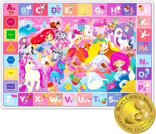 QUOKKA ABC play mat for babies and toddlers, super soft, extra thick 0.8 cm, large alphabet rug with unicorn princess