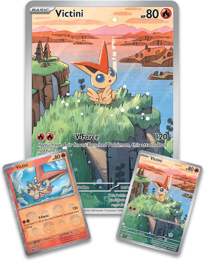 Pokémon TCG 10-10029-102 Victini Illustrationskollektion, Sammelkartenspiel, 1 Full-Art-Foil-Promokarte, 4 Boosterpacks, übergroße Foil-Promokarte