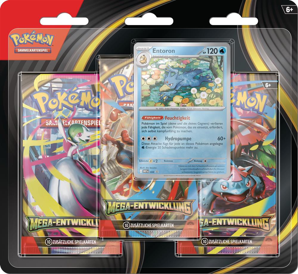 Pokémon-Sammelkartenspiel 10-10050-103, 3er-Pack Mega-Entwicklung, Entoron, 1 Holo-Promokarte & 3 Boosterpacks