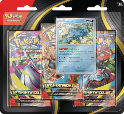 Pokémon-Sammelkartenspiel 10-10050-103, 3er-Pack Mega-Entwicklung, Entoron, 1 Holo-Promokarte & 3 Boosterpacks