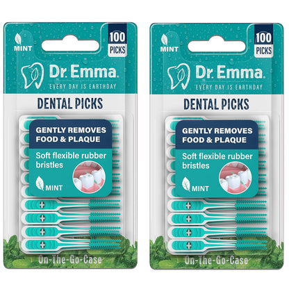 Dr. Emma Dental Picks, 100 Stück/Packung, Mint, Zahnreinigung, sanft und effektiv, 2 Packungen (200 Stück)