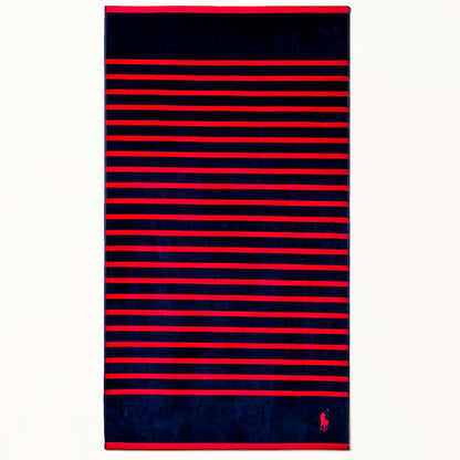 Polo Ralph Lauren Strandtuch 90×170 cm – gestreifte Optik, Dunkelblau/Rot