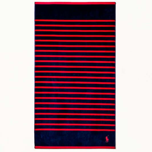 Polo Ralph Lauren Strandtuch 90×170 cm – gestreifte Optik, Dunkelblau/Rot