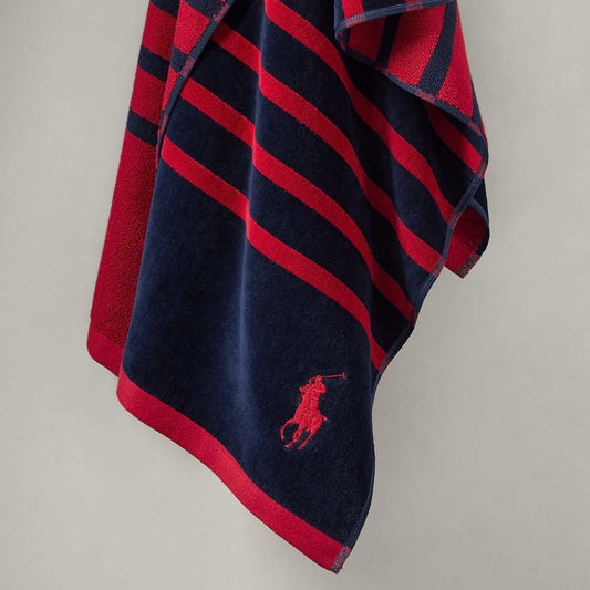 Polo Ralph Lauren Strandtuch 90×170 cm – gestreifte Optik, Dunkelblau/Rot