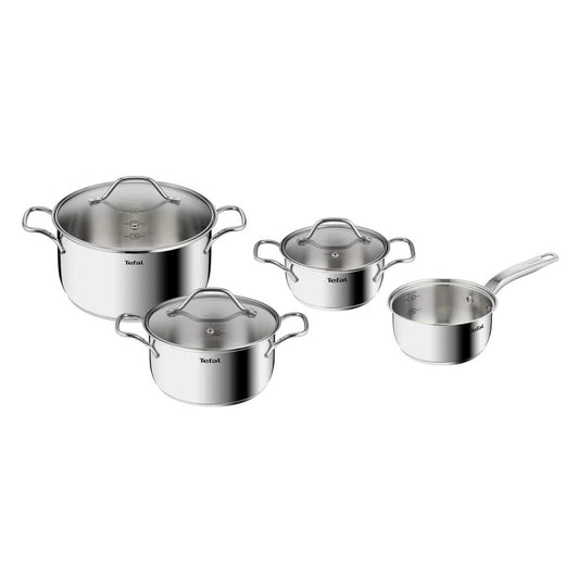 Tefal Intuition B864S734, 4-teiliges Kochset, 16 cm Stielkasserolle, 16/20/24 cm Töpfe, Premium Edelstahl, Induktionsgeeignet.
