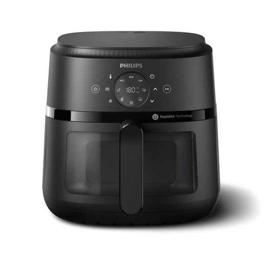 Philips Heißluftfritteuse NA220/00, 4.2 L, Schwarz, Teflonbeschichtet, RapidAir-Technologie, Sichtfenster, Spülmaschinenfeste Teile, 273mm B, 368mm T, 293mm H