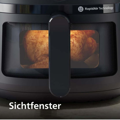 Philips Heißluftfritteuse NA220/00, 4.2 L, Schwarz, Teflonbeschichtet, RapidAir-Technologie, Sichtfenster, Spülmaschinenfeste Teile, 273mm B, 368mm T, 293mm H