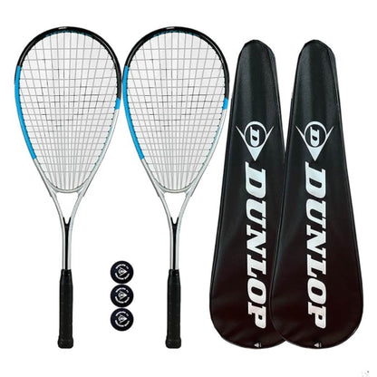 Dunlop Hyper Lite Nano, Doppelpack, Squashschläger, inkl. Schutzhülle und 3 Bällen, leicht und robust.