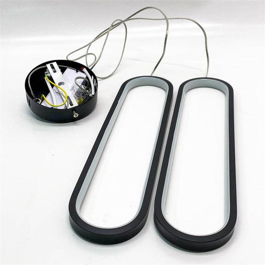 Toolight LED Pendant Light 30W Black Oval Hanging Chandelier Minimalist Design 2-Light LED Pendant Light for Bedroom Kitchen Living Room Hotel Cool White