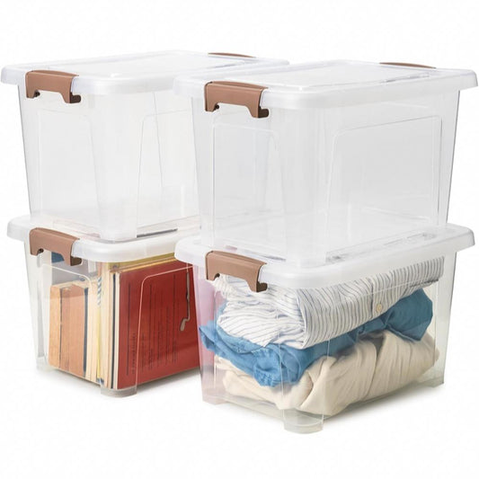 EZOWARE 16.1L Aufbewahrungsboxen transparenter Organizer mit Deckel stapelbarer Behälter ideal für Büro Kinderzimmer Küche Werkstatt 4er Set