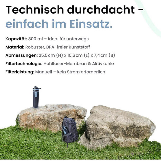 SLEMD® Outdoor Wasserfilter Trinkflasche 800ml; Wasseraufbereitung; filtert Bakterien, Viren, Partikel, Schwermetalle.