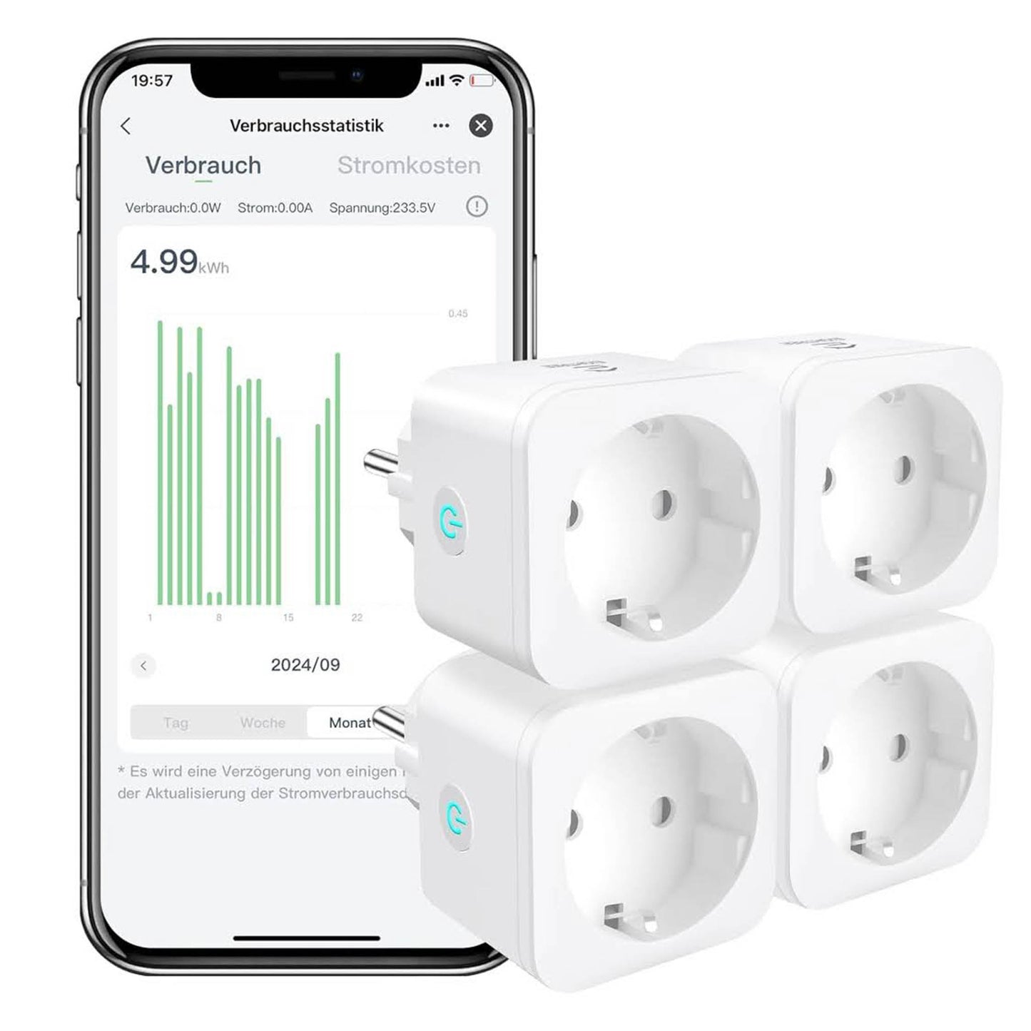 EIGHTREE ET21 WLAN Smart Steckdose 4er Pack, Smart Home, 16A, Alexa & Google Home kompatibel, Stromverbrauch messen, Zeitplan, Fernzugriff.