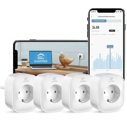 EIGHTREE WLAN Smart Steckdose, 16A, Smart Home, Strommessung, Alexa & Google Home kompatibel, Zeitplan, Fernzugriff, 2,4-G-WLAN.