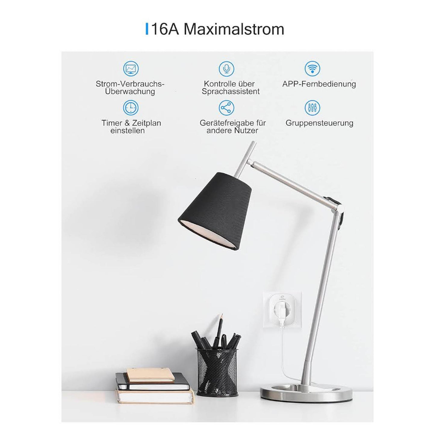EIGHTREE WLAN Smart Steckdose, 16A, Smart Home, Strommessung, Alexa & Google Home kompatibel, Zeitplan, Fernzugriff, 2,4-G-WLAN.