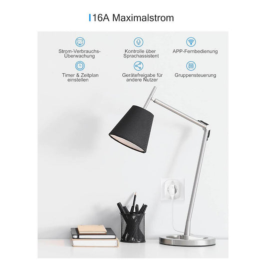 EIGHTREE ET22 WLAN Smart Steckdose, 16A, Smart Home, Strommessung, Alexa & Google Home kompatibel, Zeitplan, Fernzugriff, 2,4-G-WLAN.