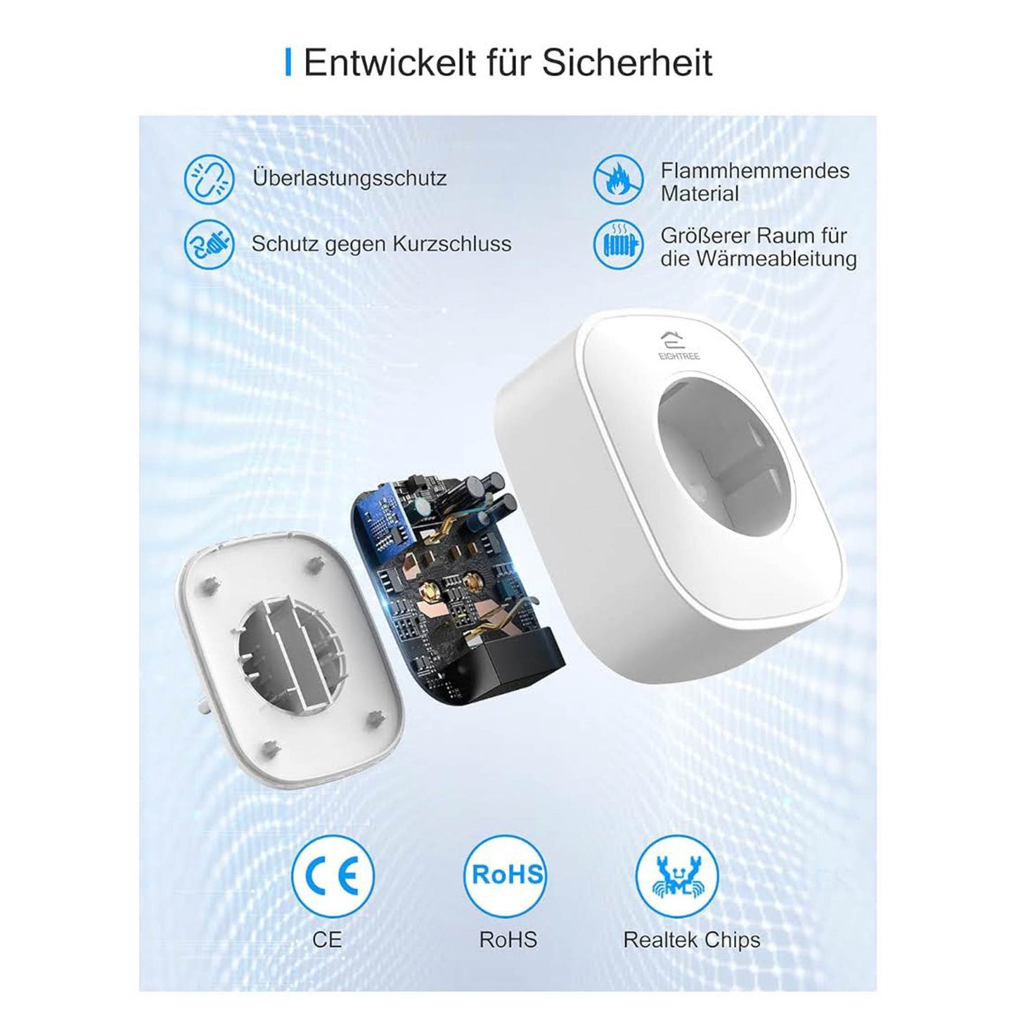 EIGHTREE WLAN Smart Steckdose, 16A, Smart Home, Strommessung, Alexa & Google Home kompatibel, Zeitplan, Fernzugriff, 2,4-G-WLAN.