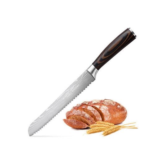 Fullhi Brotmesser, 8 Zoll, mehrfarbig, Japanisches Küchenmesser, Edelstahl, 2-teiliges Gehäuse, inkl. Wache (Holzkaffee).