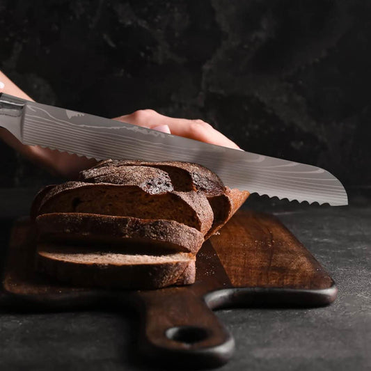 Fullhi Brotmesser, 8 Zoll, mehrfarbig, Japanisches Küchenmesser, Edelstahl, 2-teiliges Gehäuse, inkl. Wache (Holzkaffee).
