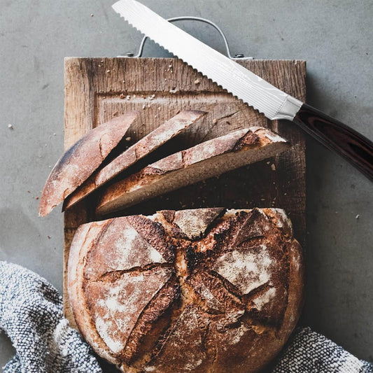 Fullhi Brotmesser, 8 Zoll, mehrfarbig, Japanisches Küchenmesser, Edelstahl, 2-teiliges Gehäuse, inkl. Wache (Holzkaffee).