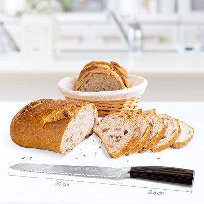 Fullhi Brotmesser, 8 Zoll, mehrfarbig, Japanisches Küchenmesser, Edelstahl, 2-teiliges Gehäuse, inkl. Wache (Holzkaffee).