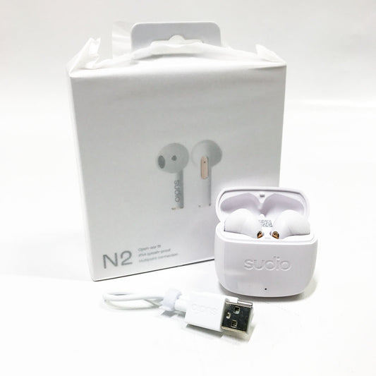 Sudio N2 Snow White - True Wireless Bluetooth Earbuds with multipoint connection, built-in microphone, 30-hour battery life, IPX4 water resistance, USB-C &amp; wireless charging
