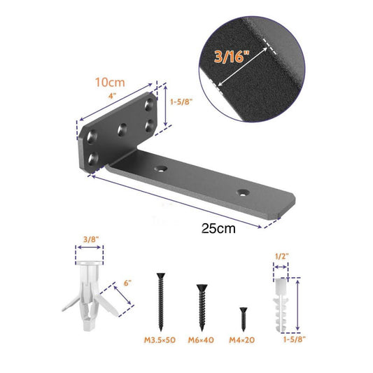 SKYSEN Regalhalterung, 25cm, T-Form, 6 Stück, robuste Metallkonstruktion, schwerlastfähig, ideal für Küche und Garage, schwarz.