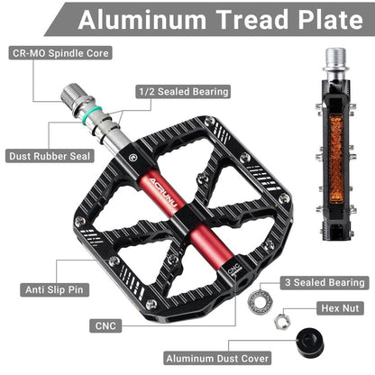 ACRUNU Rennrad Pedale, Aluminium, Rutschfest, StVZO Reflektor, 3 Abgedichtete Lager, CNC, Wasserdicht, 9/16", geeignet für MTB, Rennrad, Gravel, E-Bike.