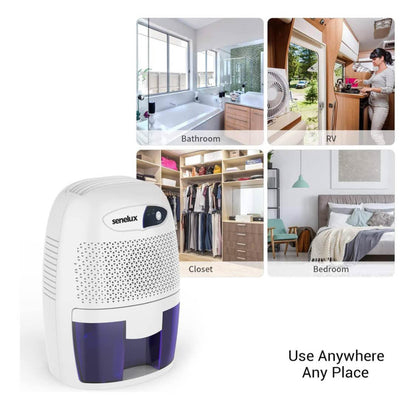 Senelux Mini-Luftentfeuchter 500 ml, tragbar, leise, effizient, ideal für kleine Räume, Keller und Schlafzimmer.