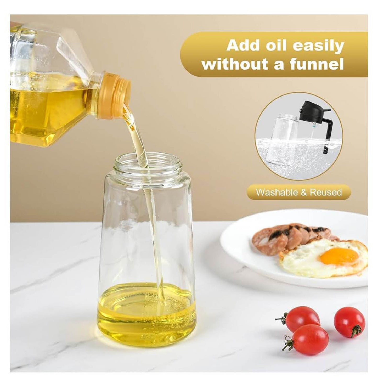 EnthuLove Ölsprüher, 470ml, Ölsprüher, 2-in-1 Set, für Speiseöl und Olivenöl, ideal für Heißluftfritteuse, 2 Stück in Weiß.
