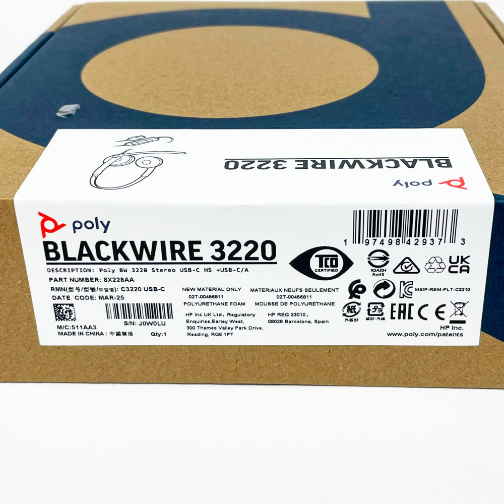 Poly Blackwire 3220 Stereo Headset, USB-C/USB-A, kabelgebunden, Noise Cancelling, bequemer Tragekomfort