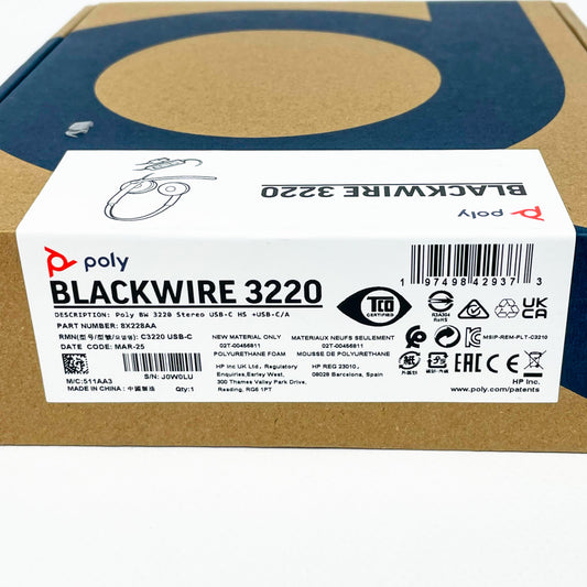 Poly Blackwire 3220 Stereo Headset, USB-C/USB-A, kabelgebunden, Noise Cancelling, bequemer Tragekomfort