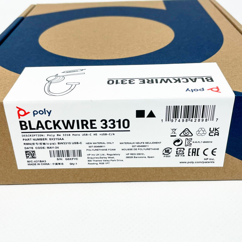 Poly Blackwire 3310 Mono Headset, USB-C/USB-A, kabelgebunden, einseitig, Noise Cancelling, für PC und Laptop