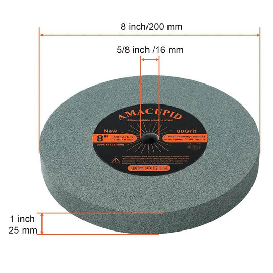 AmaCupid Grüne Siliziumkarbid-Schleifscheibe 200 mm, Doppelschleifmaschinen, 16-mm-Aufnahme, ideal für Hartmetallwerkzeuge.