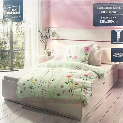 Home Ideas Living Renforce Bettwäsche-Garnitur, 100% Baumwolle, Kissenbezug 80x80cm, Bettbezug 135x200cm, atmungsaktiv, pflegeleicht.