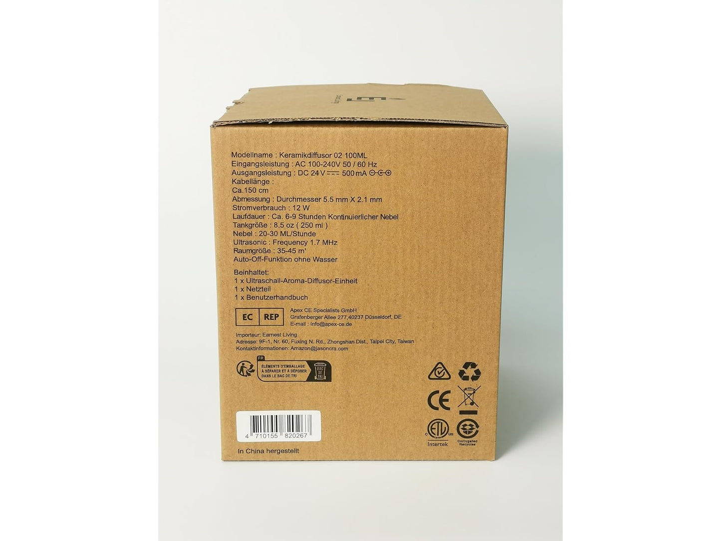 Earnest Living Essential Oil Diffuser EL-250, 250 ml, Timer, Night Lights, Auto Shut-off for Office and Essential Oils