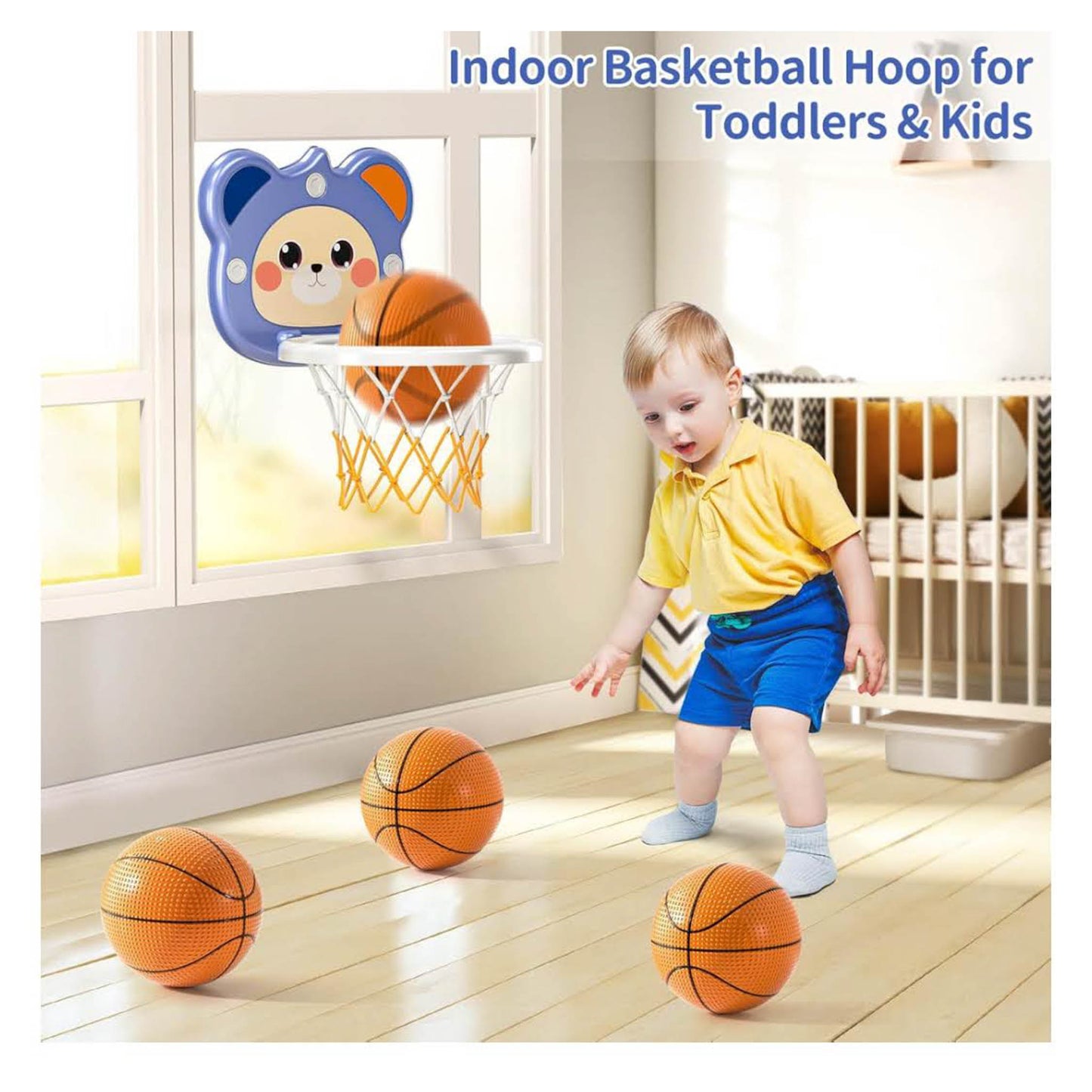 TEMI Mini Basketballkorb, Indoor, für Kinder 3-6 Jahre, inkl. 4 Bälle, ideales Spielzeug für Geburtstagsgeschenke.