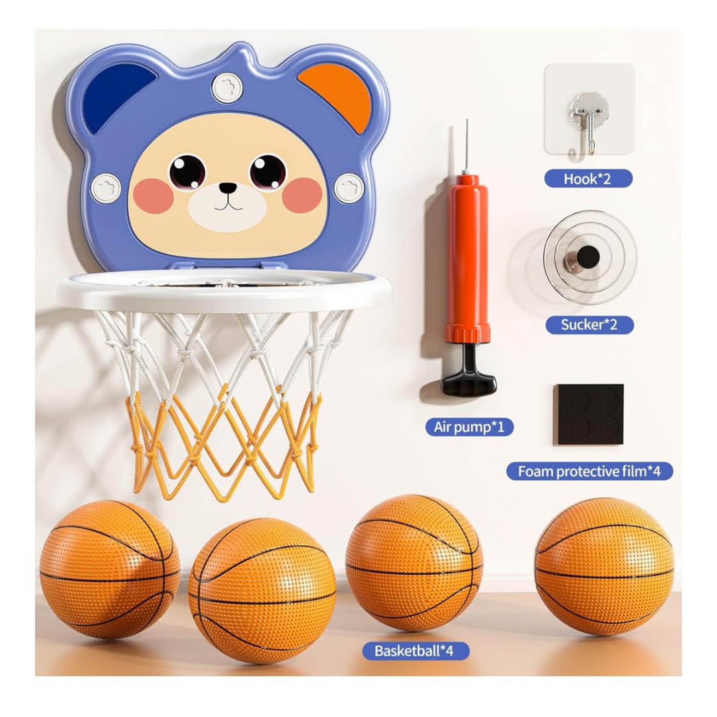 TEMI Mini Basketballkorb, Indoor, für Kinder 3-6 Jahre, inkl. 4 Bälle, ideales Spielzeug für Geburtstagsgeschenke.
