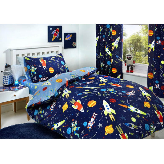 Bedlam Supersonic Bettbezug-Set 135x200cm, leuchtet im Dunkeln, 52% Polyester, 48% Baumwolle, blau, Duvet Cover Set: Single