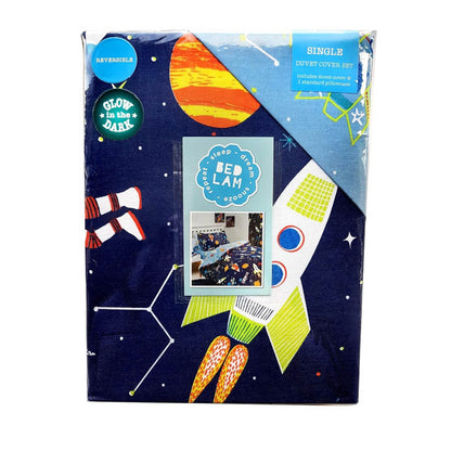 Bedlam Supersonic Bettbezug-Set 135x200cm, leuchtet im Dunkeln, 52% Polyester, 48% Baumwolle, blau, Duvet Cover Set: Single