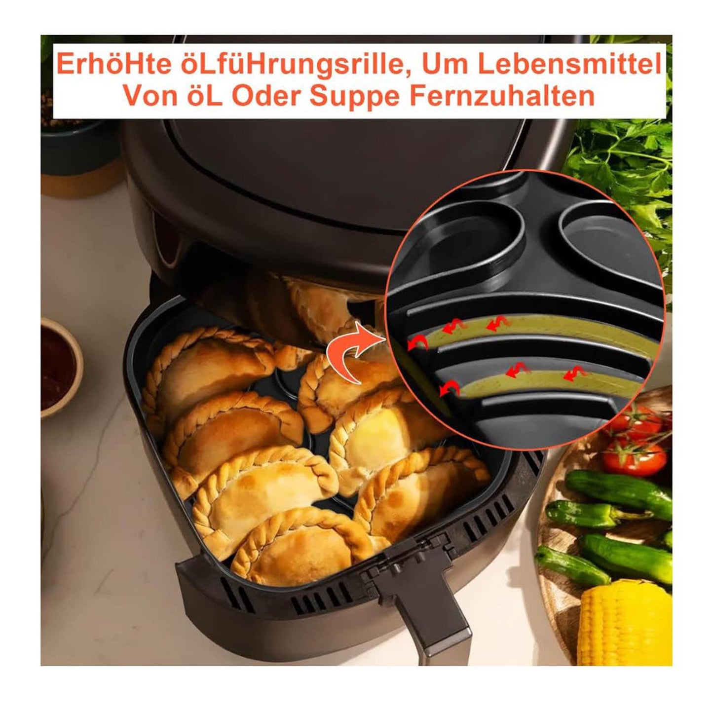 Silikonform 22cm, 2PCS, Airfryer Zubehör, passend für COSORI 5,5L, Cecotec 6L, Tefal EY8018 6,5L, wiederverwendbar, ideal statt Backpapier.