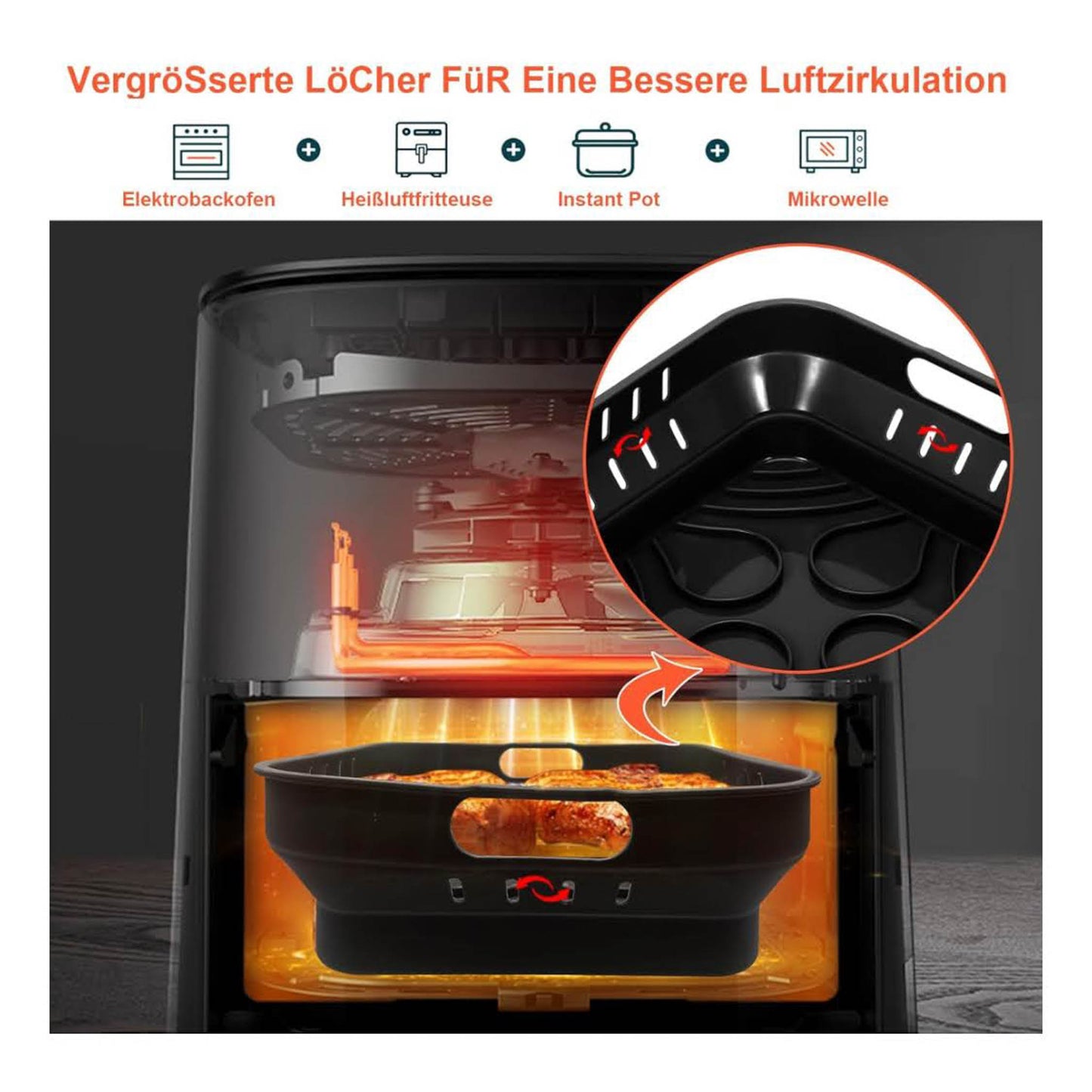 Silikonform 22cm, 2PCS, Airfryer Zubehör, passend für COSORI 5,5L, Cecotec 6L, Tefal EY8018 6,5L, wiederverwendbar, ideal statt Backpapier.