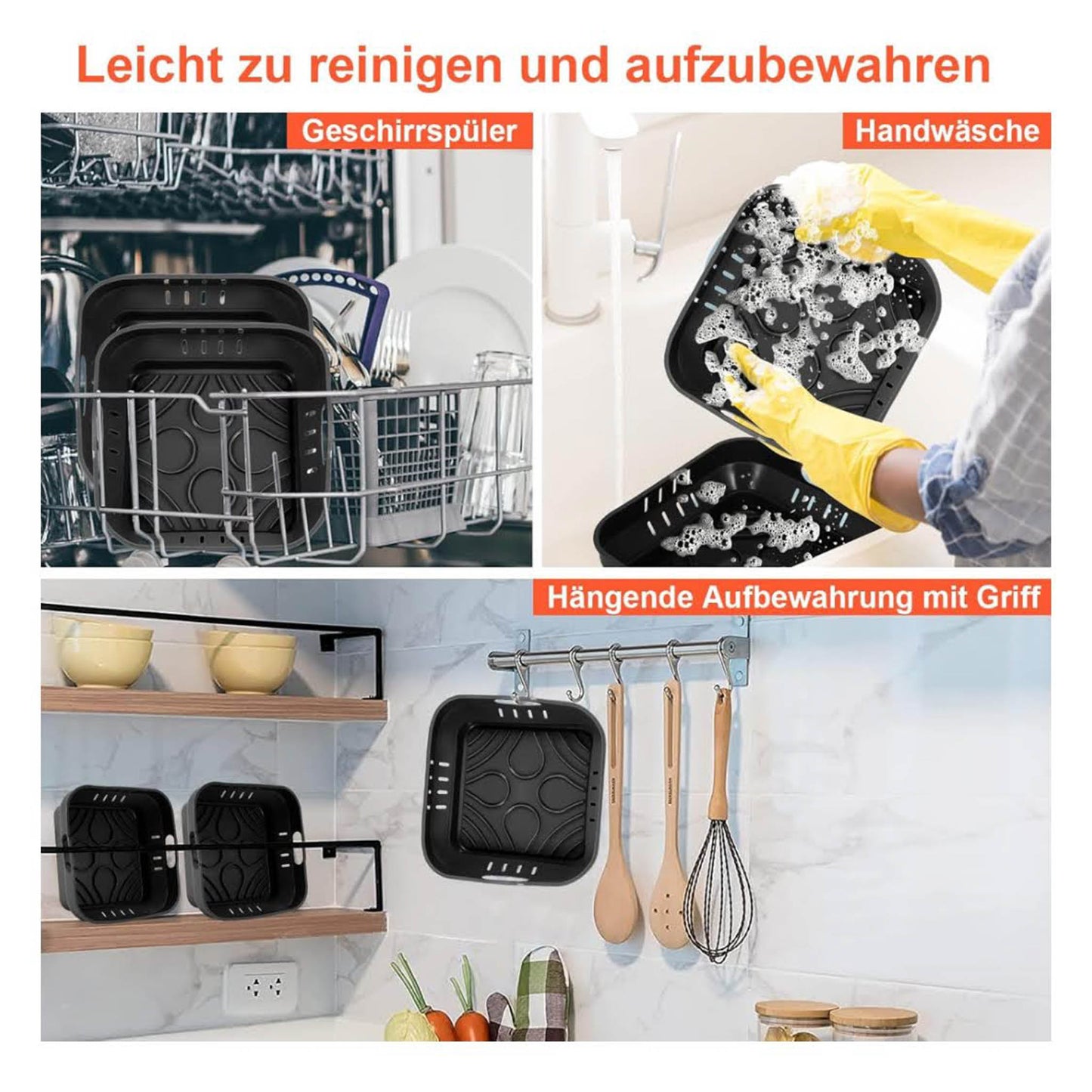 Silikonform 22cm, 2PCS, Airfryer Zubehör, passend für COSORI 5,5L, Cecotec 6L, Tefal EY8018 6,5L, wiederverwendbar, ideal statt Backpapier.