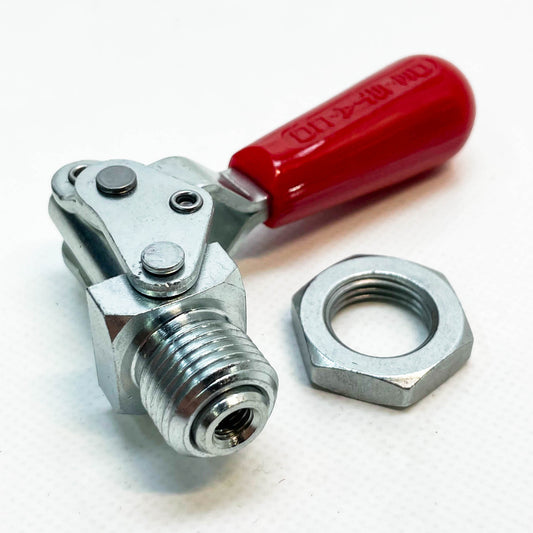 DESTACO Schubstangenspanner 602-MM, horizontal, vertikale Griffstellung, hohe Stabilität, ideal für präzise Spannanwendungen.