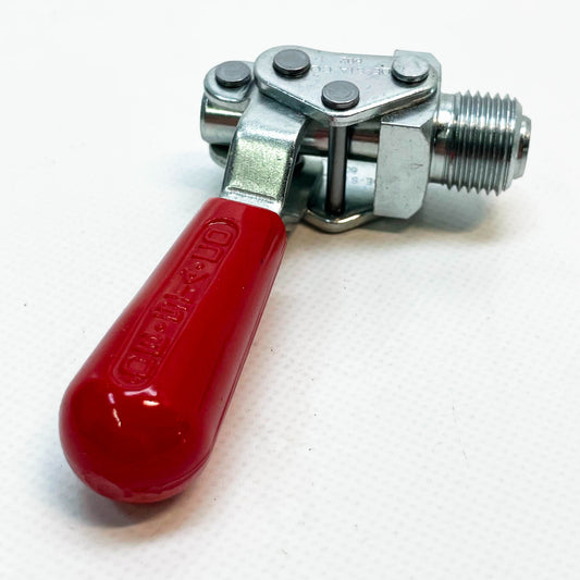 DESTACO Schubstangenspanner 602-MM, horizontal, vertikale Griffstellung, hohe Stabilität, ideal für präzise Spannanwendungen.