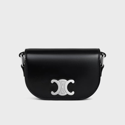 Celine Mini-Umhängetasche Triomphe, Kalbsleder, Schwarz, 12x9x4cm, elegantes Design, kompakt, glänzende Optik